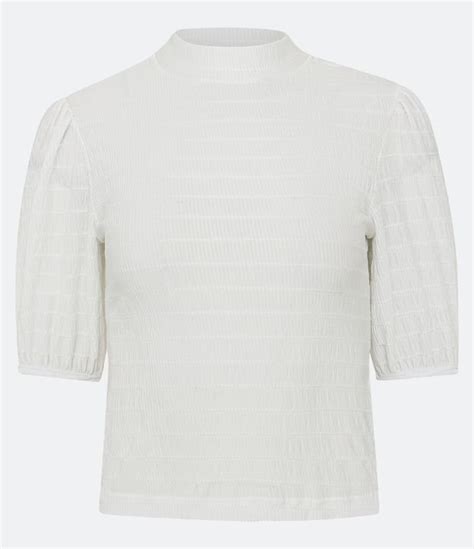 Blusa Em Malha Texturizada Manga Curta Bufante Off White