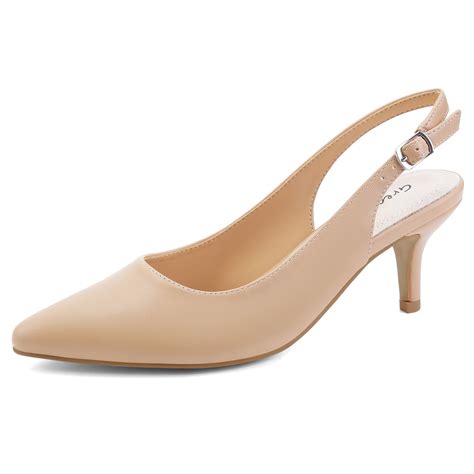 Greatonu Womens Nude Formal Classic Slingback Kitten Heels Pumps Court Shoes Size 9 US 40 EU