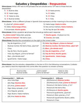 Saludos Y Despedidas Worksheet Answers