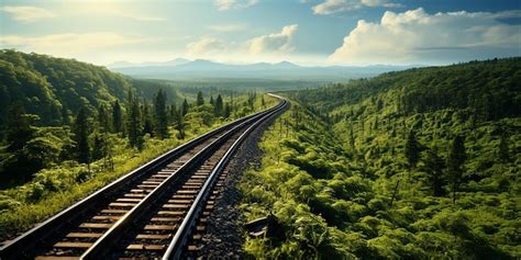 Premium Photo | Curved Railroad Track in Countryside Landscape During Dusk