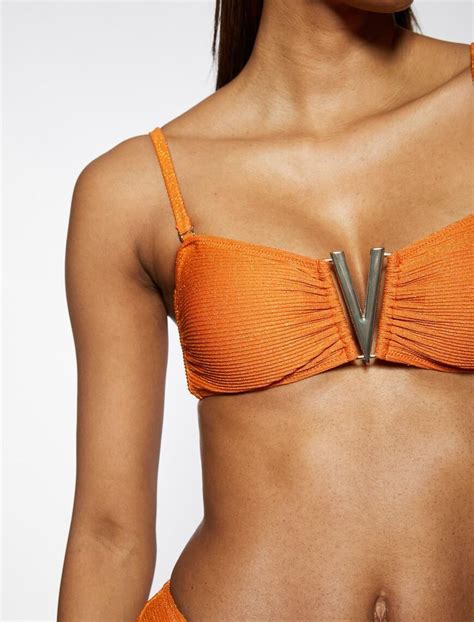 Turuncu Kadın Bikini Üstü Askılı Metal Aksesuarlı Parlak Çıkarılabilir Askılı 3SAK10099BM Koton