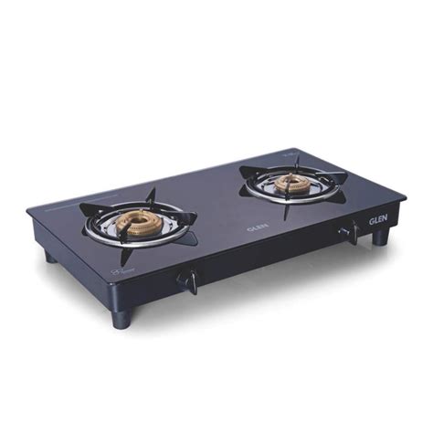 Buy Glen 2 Burner Glass Gas Stove Extra Large With Fuel Efficient Brass Burners 1020 Gtxl Bb Bl