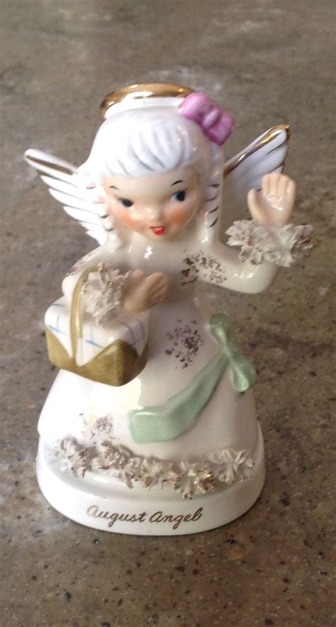 Vintage Napco Birthday Angel Figurine August Spaghetti Foil Etsy