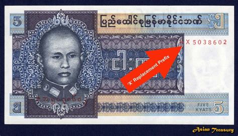 Burma Replacement X Prefix P Kyats Aung San Banknote Unc