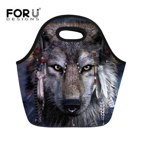 FORUDESIGNS Bolsa de almuerzo con estampado de lobo para niños y