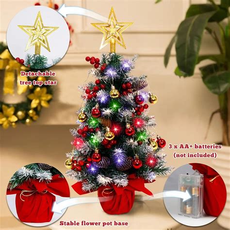 24 In Artificial Tabletop Christmas Small Xmas Tree With Led Light And Decorations Ebay