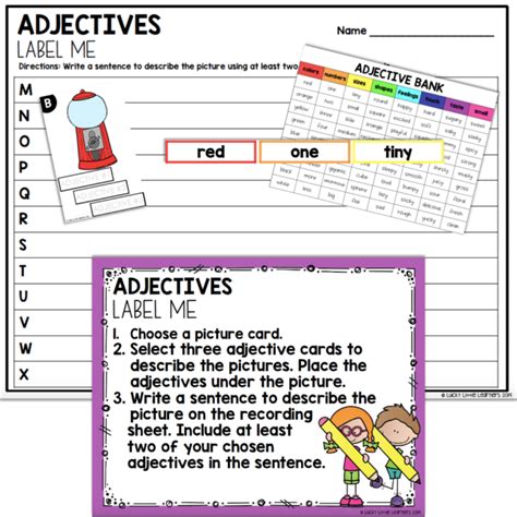 2nd Grade Grammar Center Adjectives Lucky Little Learners