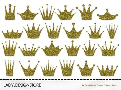 Gold Glitter Crown ClipArt Pack-24 Digital clip art crowns for ...