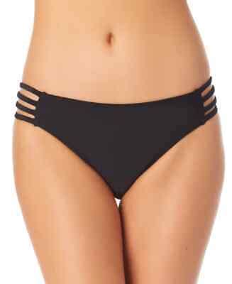 California Waves Juniors Strappy Side Hipster Bikini Bottoms Black Size