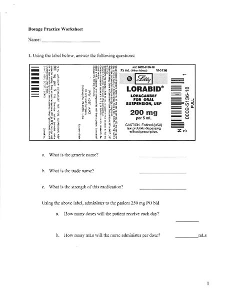 Dosage Worksheet 1 Nur1110 Studocu