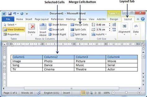 Merging Cells In Word 2010