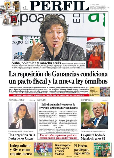 La Tapa Del Diario Perfil Del Domingo 10 De Marzo De 2024 Perfil