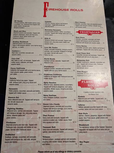 Menu at Firehouse Grill restaurant, Nanaimo