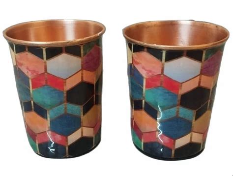 Multicolor Cylindrical Printed Copper Glass Set Size Inch Capacity