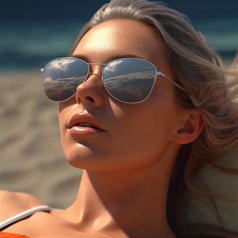 Una Mujer Con Gafas De Sol Recostada En Una Playa Con El Sol Brillando