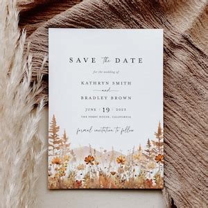 Fall Mountain Save The Date Template Wildflower Photo Wedding Save The