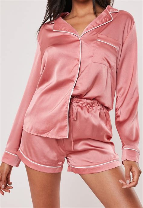 Missguided Pink Piping Detail Short Pajama Set In 2020 Sleepwear