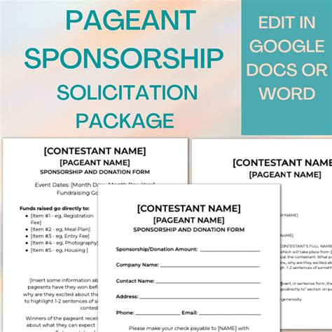 Pageant Sponsorship Template, Sponsor Proposal Packet, Donation Letter ...