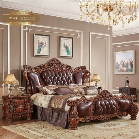 american bedroom furniture set wooden luxury king size genuine leather ...