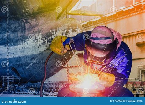 Welding Ship Repair in Shipyard. Stock Image - Image of safety, gloves ...