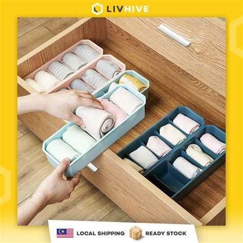 LivHive 5 Grids Underwear Storage Box Stackable Lingerie Storage Box 5 Grids Bra Storage Box 5