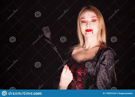 Caucasian Vampire Woman with Bloody Lips Stock Photo - Image of devil ...