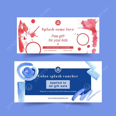 Red And Blue Watercolor Splash Voucher Design Drawing Color Gradation