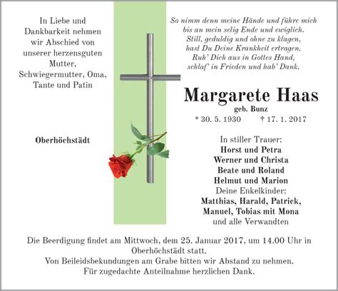 Traueranzeigen Von Margarete Haas Trauer Flz De