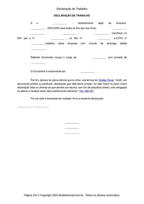 Modelo Declaração de Trabalho in 2024 Wesley