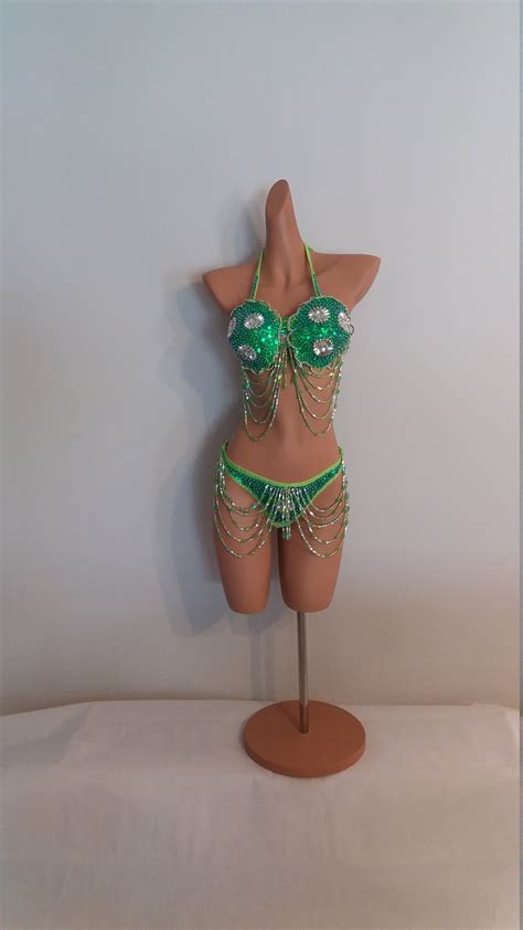 GREEN BIKINI Piece Sequin Beads Samba Costumes Carnival Show Etsy