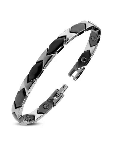 Pulsera de hombre en cerámica negra y tungsteno magnético 20cm