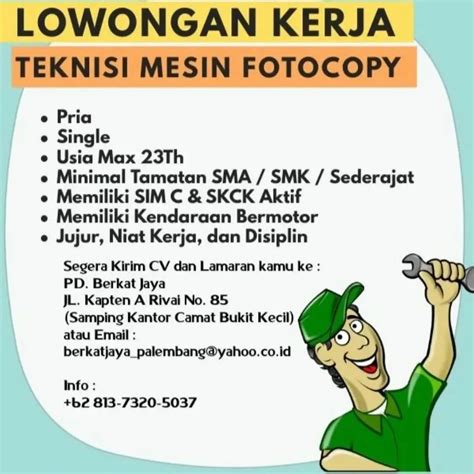 Lowongan Kerja Teknisi Mesin Fotocopy Atmago