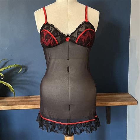 Black Red Lingerie Style Slip Dress Sheer Mesh Depop