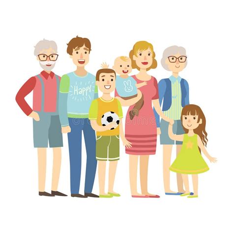 Une Famille Heureuse Avec Leurs Grands Parents Illustration De Vecteur