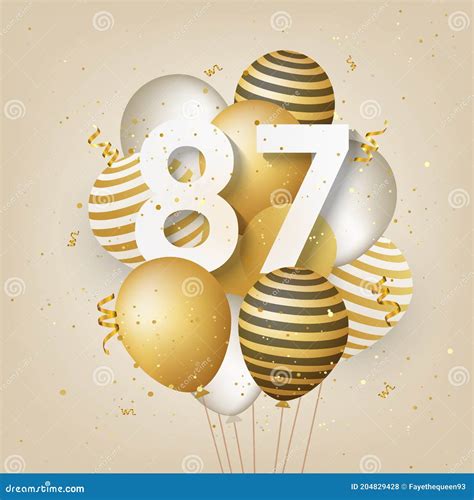 Happy 87th Birthday With Gold Balloons Greeting Card Background Stock