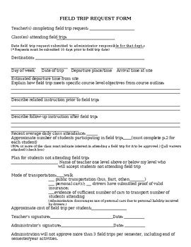 Field Trip Request Form Editable And Fillable Resource By Educators