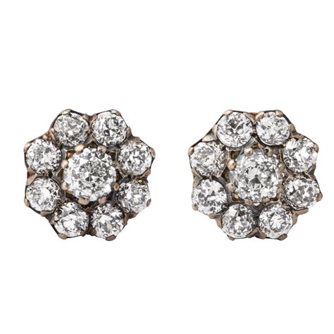 Victorian Diamond Cluster Stud Earrings – A La Vieille Russie FABERGE ...