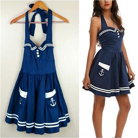 Hot Topic Sailor Dress Blue Brand New Worn Depop