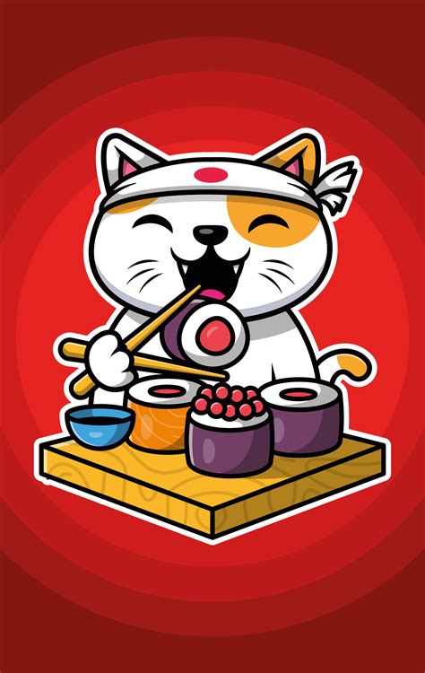 Gato Faminto Comendo Sushi Crian As Cegas Tenstickers