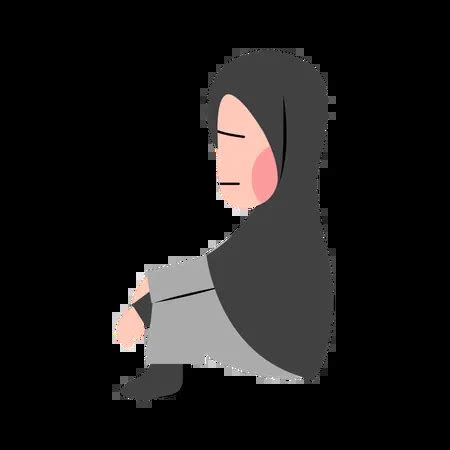 Best Hijab Girl Feeling Sad Illustration download in PNG & Vector format