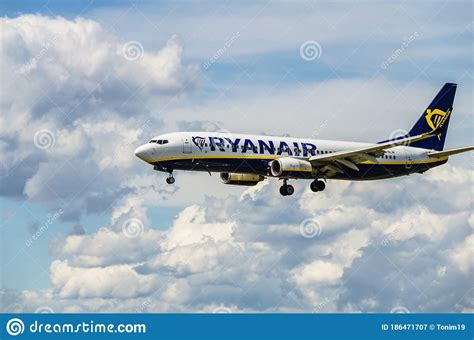 Ryanair Plane Landing At Barcelona Airport Editorial Photography