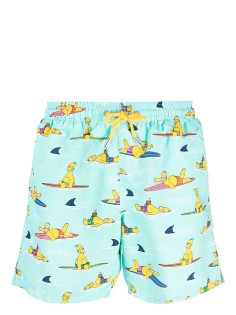 Mc Saint Barth X Simpsons Graphic Print Swim Shorts Blue Editorialist