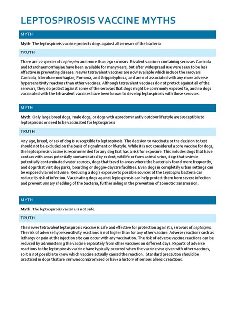 Leptospirosis Vaccine Myths_AZ | Vaccines | Public Health