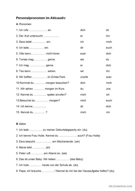 Personalpronomen im Akkusativ allgem Deutsch DAF Arbeitsblätter pdf doc