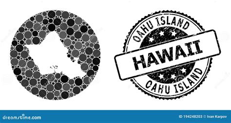 Oahu Round Rubber Stamp With Island Map Cartoon Vector CartoonDealer