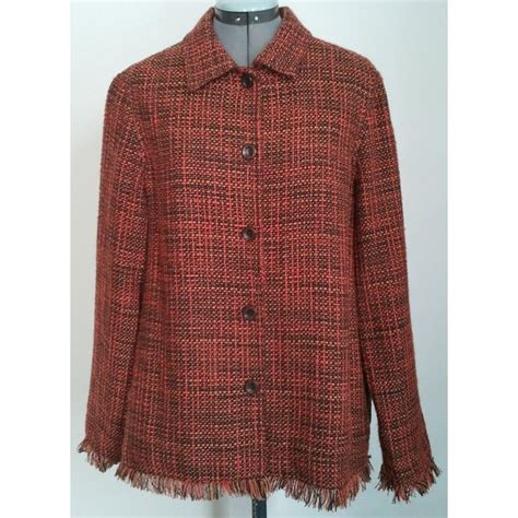 Womens Vintage Tweed Blazer Lined Fringed Sleeves Brown Spice Wool