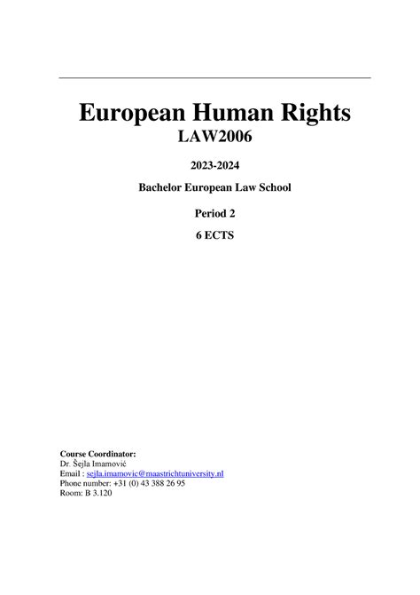 Course Book Ehr 2023 24 European Human Rights Law 2023 2024 Bachelor European Law School