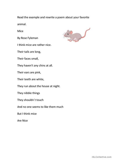 Rewrite The Poem Mice Creative Wri English Esl Worksheets Pdf And Doc