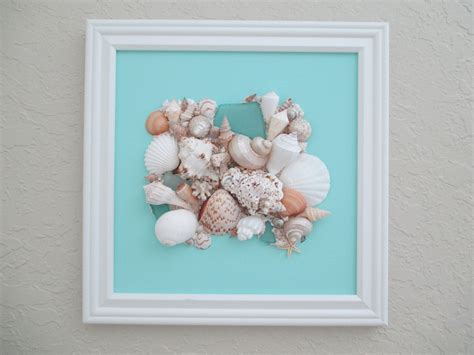 Framed Seashell Collage White And Tan On Aqua Etsy