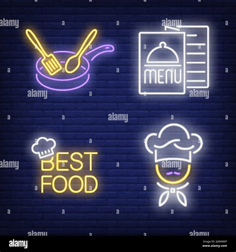 Best Food Lettering Menu Chef And Pan Neon Signs Set Restaurant